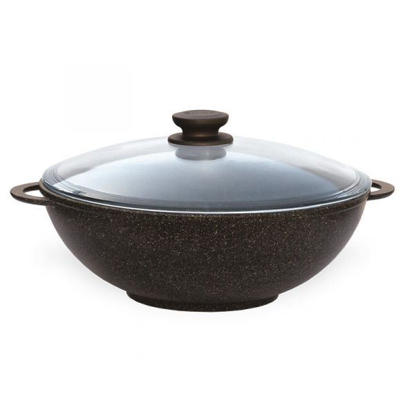 Frying pan Wok "Granite brown" with glass lid