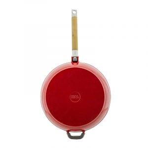 Cast iron deep frying pan, enamel coating red, removable handle 03243E