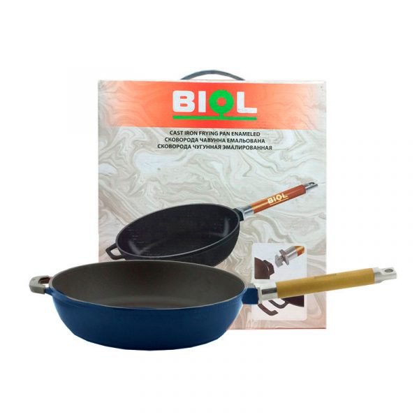 Cast iron deep frying pan, enamel coating blue, removable handle 03244E