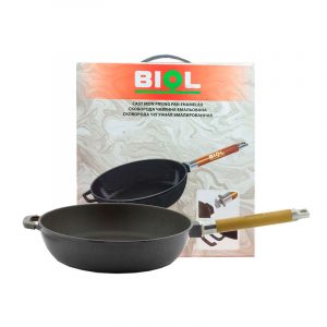 Cast iron deep frying pan, enamel coating black, removable handle 0324E