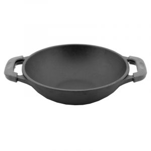 Cast iron portion WOK pan with lid, enamel coating black (mat) 18146E