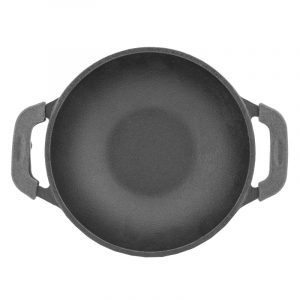 Сковорода WOK порційна чавунна з кришкою, емаль чорна (матова) 18146E